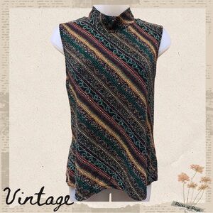 Vintage 90s Glittery Sleeveless Mock Neck Top | Jewel Tones | Size S